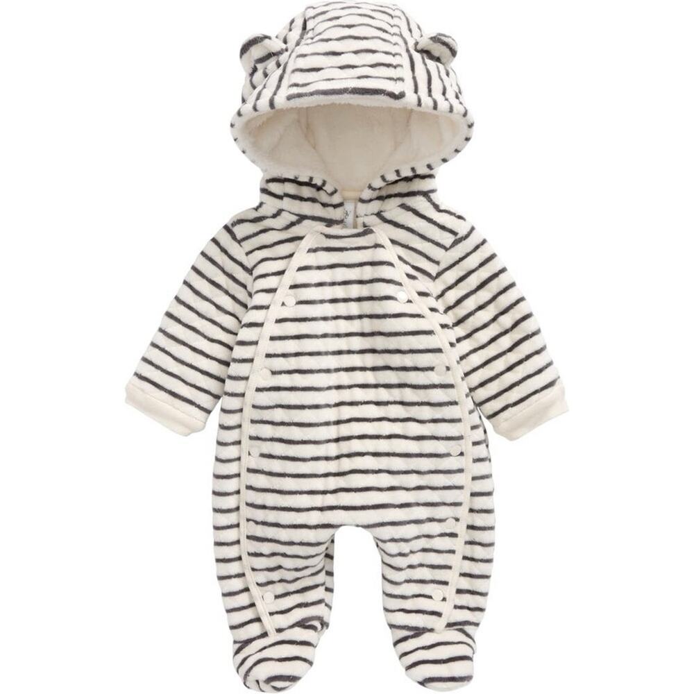 Nordstrom Hooded Bunting Super Soft Snap Front Sherpa Lined Snow Suit Onsie 6mos
